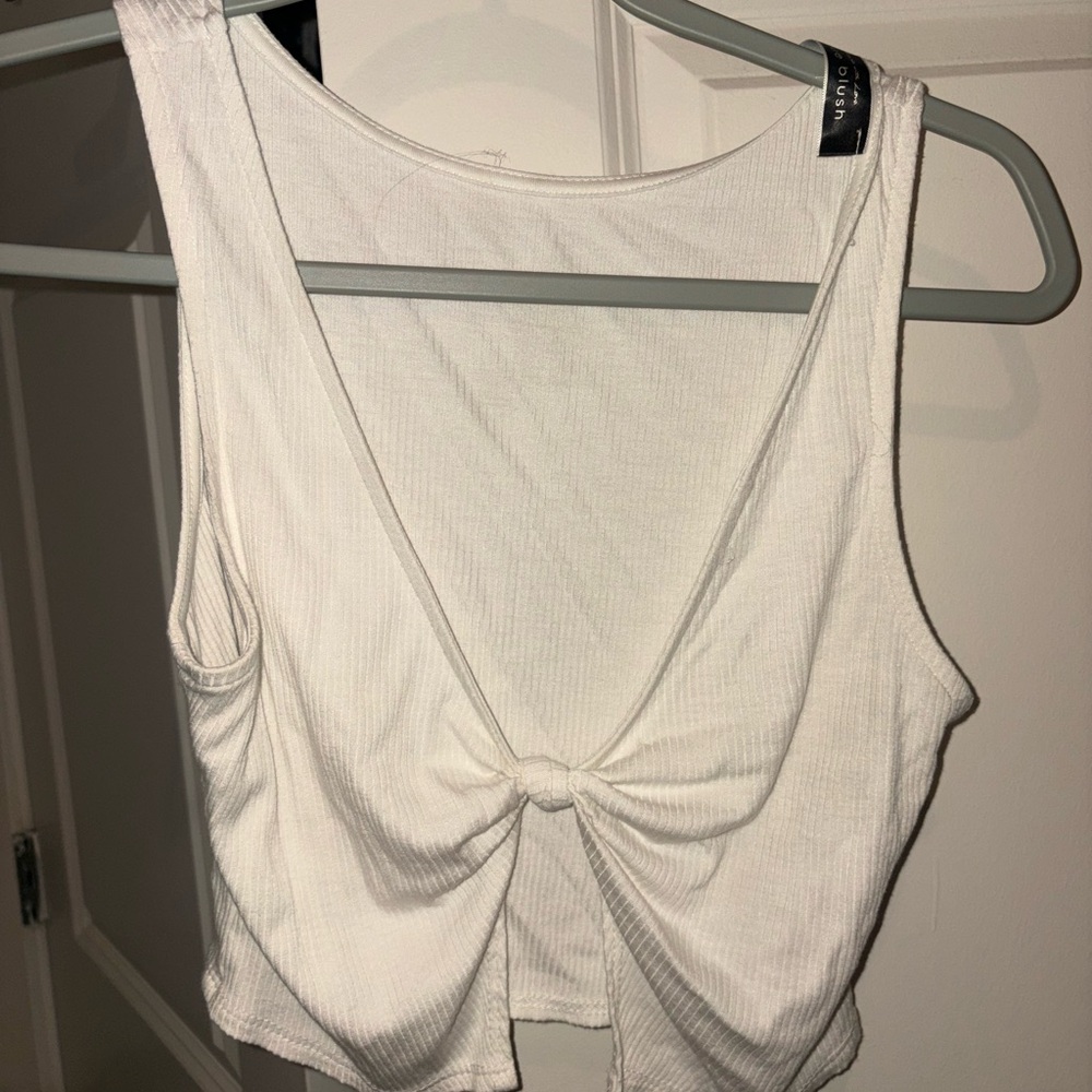 Blue Blush White Knot-Front Tank Top